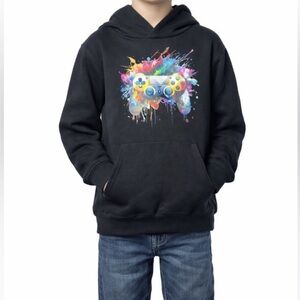 Fruit of the Loom Kids Hoodie Black Gamer‎ Graphic Sweatshirt Size 7-8